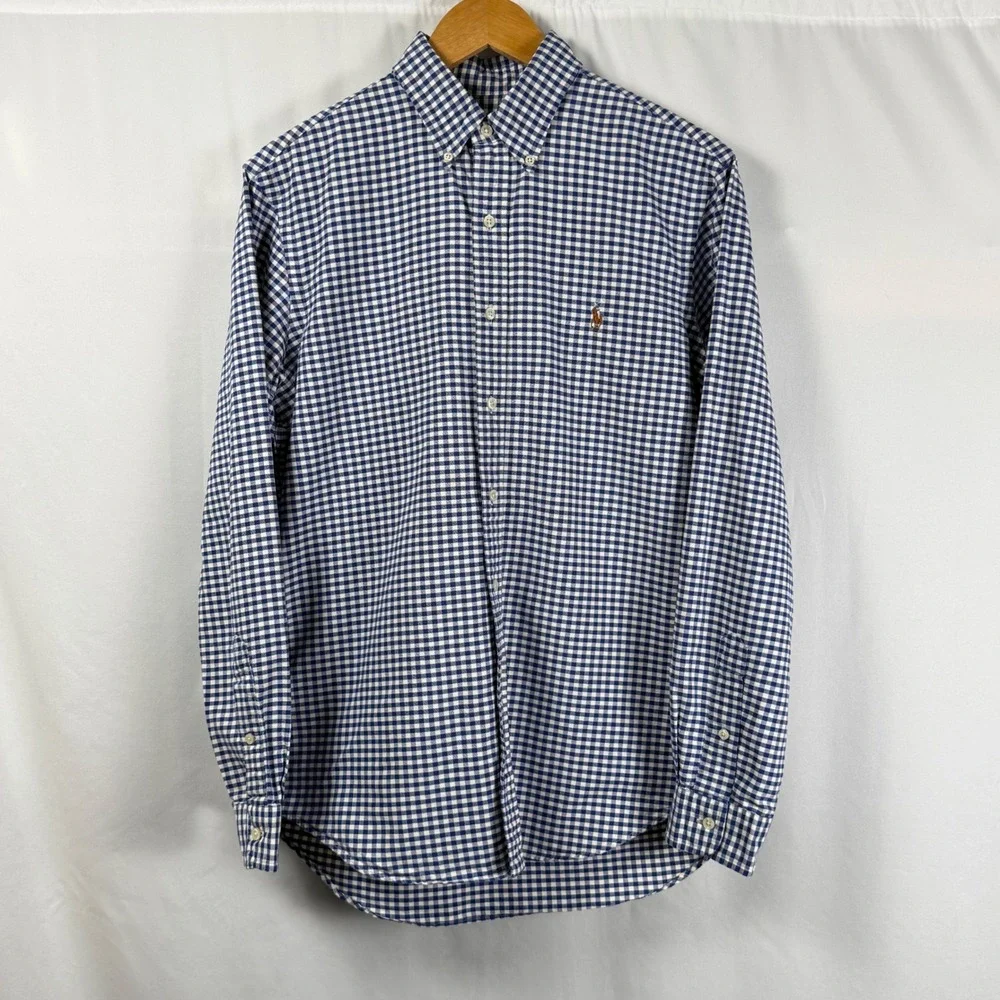 Ralph Lauren Gingham Button Down Shirt Long Sleeve Plaid Flesh Pony OCBD Mens M